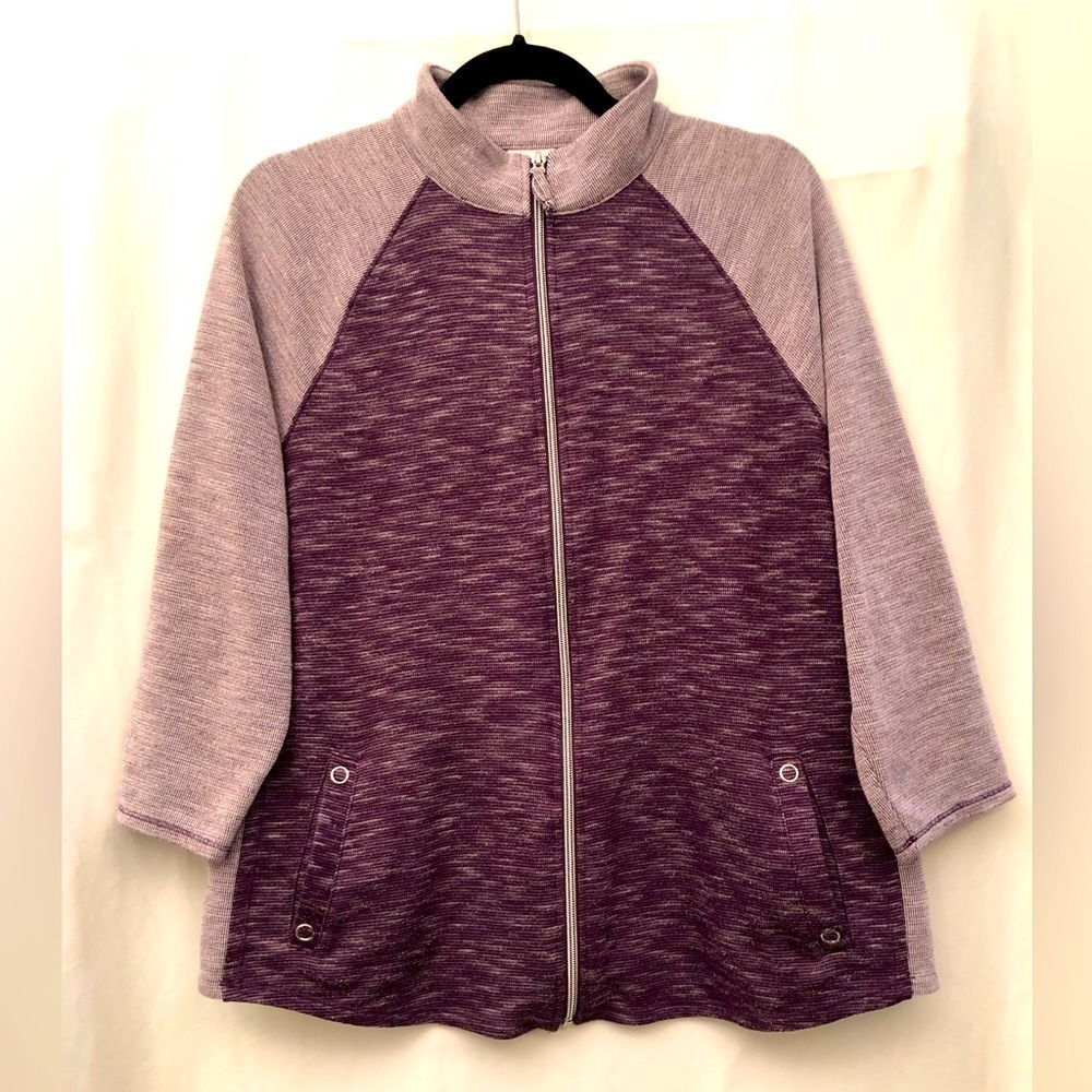 Weekends by Chicos Purple Spacedye Full Zip Jacket Size 2 Large
